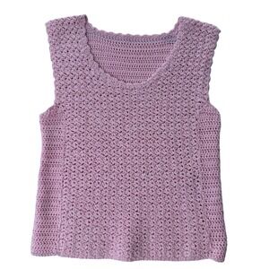 Handmade Crochet Sweater Vest Lavender Pink Shell Stitch Cottagecore Coquette
